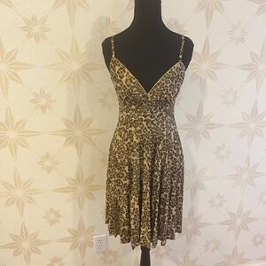 213 Womens Leopard Print Spaghetti Strap Mini Dress S y2k cocktail party